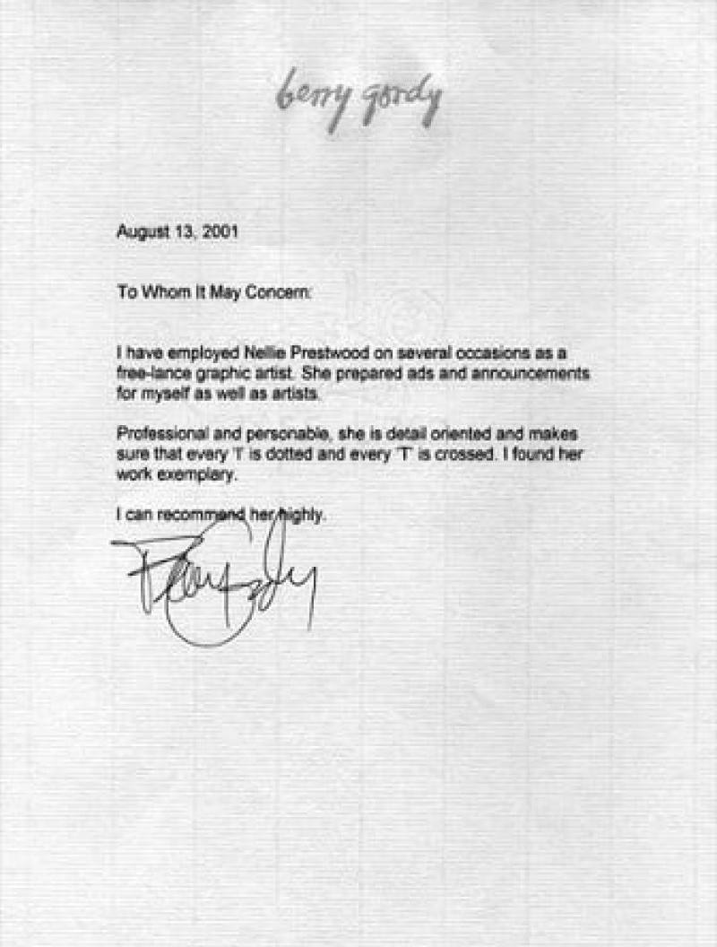 Letter of Berry Gordy